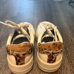 Golden Goose White and Brown Leopard Sneakers